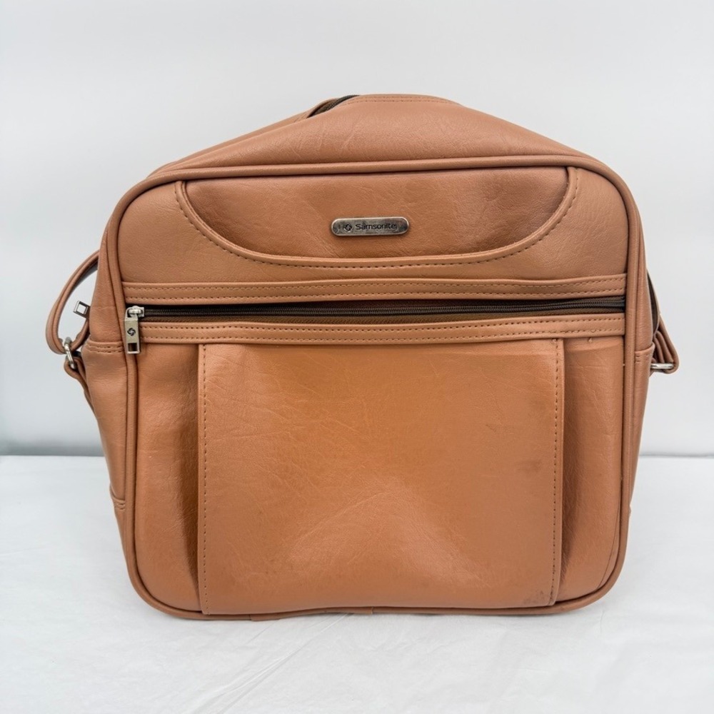Vintage Samsonite Concord Shoulder Bag VTG Tan Faux Leather Travel Luggage
